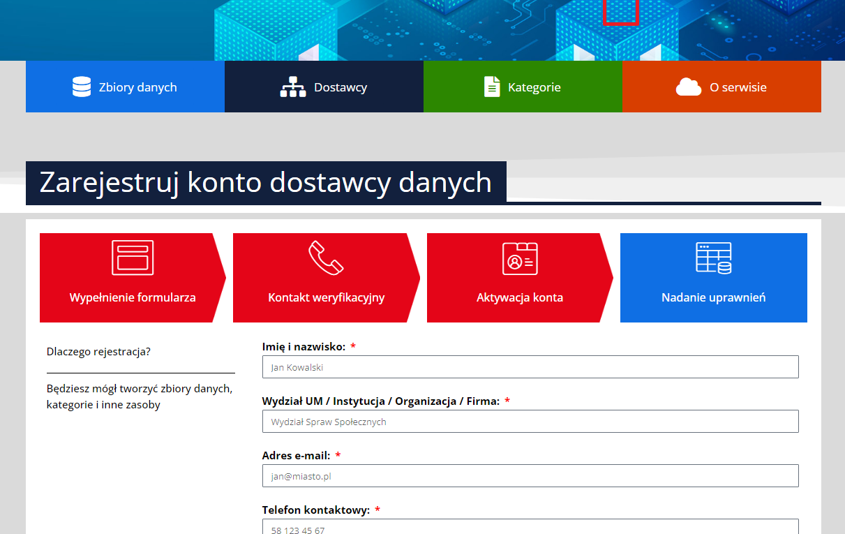 konto dostawcy danych